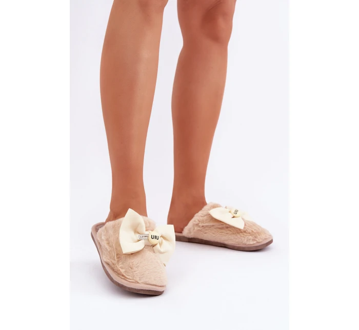 Dámské Pantofle S Kožešinou A Mašlí Béžové model 21681839 - Boto Dámské Pantofle S Kožešinou A Mašlí Béžové model 21681839 - Boto