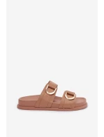 Eko kožené dámské pantofle s pásky tmavě béžové Rosinessa Eko kožené dámské pantofle s pásky tmavě béžové Rosinessa