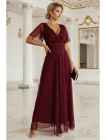 Dlouhé lesklé šaty 635-5 MELANIA vínové - Numoco Dlouhé lesklé šaty 635-5 MELANIA vínové - Numoco