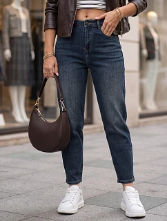 Jeansy damskie mom fit z wysokim stanem granatowe model 22346232 - FashionStreet