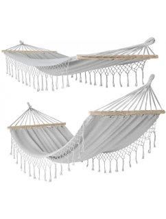 ZAHRADNÍ HOUPACÍ SÍŤ PRO 1 OSOBU 200X100CM S TYČÍ A STŘAPCI MIAMI ŠEDÁ