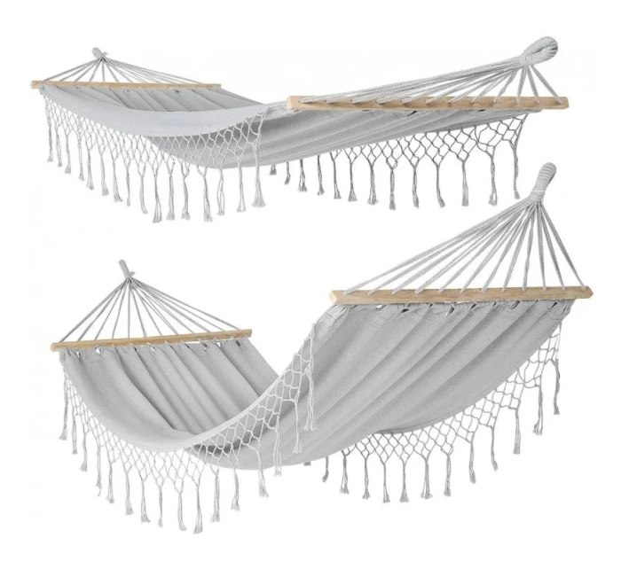 ZAHRADNÍ HOUPACÍ SÍŤ PRO 1 OSOBU 200X100CM S TYČÍ A STŘAPCI MIAMI ŠEDÁ