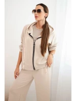 Dámský komplet máslový s širokými nohavicemi a mikinou na zip béžový Dámský komplet máslový s širokými nohavicemi a mikinou na zip béžový