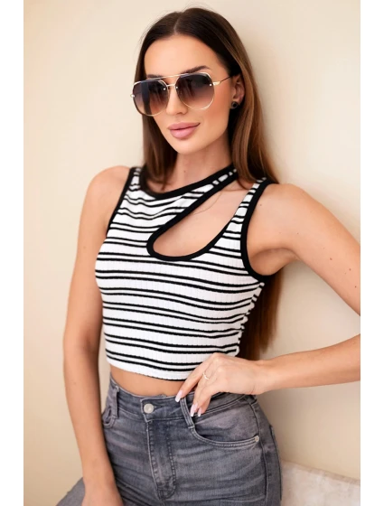 Dámský žebrovaný pruhovaný top bez rukávů s průstřihem černá Dámský žebrovaný pruhovaný top bez rukávů s průstřihem černá
