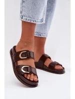 Eko kožené dámské pantofle s pásky čokoládové Rosinessa