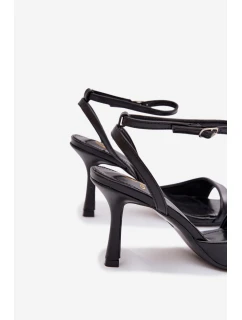 Dámské sandály na jehlovém podpatku z eko kůže - černé Brisora