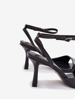 Dámské sandály na jehlovém podpatku z eko kůže - černé Brisora