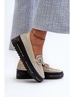 Lesklé kožené dámské mokasíny LR750 zlaté - S.Barski Lesklé kožené dámské mokasíny LR750 zlaté - S.Barski