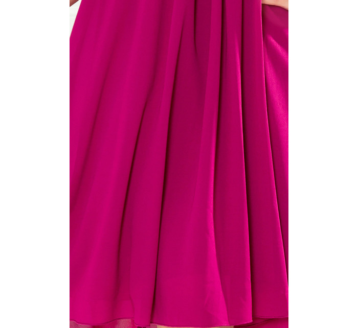 ALIZEE - Dámské šifonové šaty ve fuchsiové barvě se zavazováním 350-7