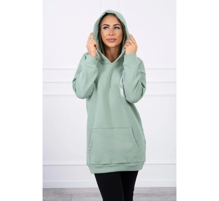 Mikina s kapucí a nášivkami tmavě mátová