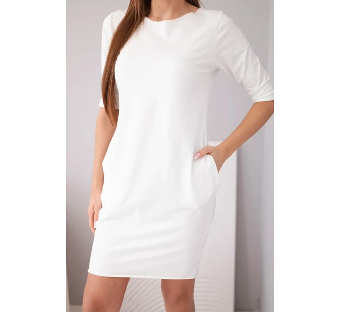 Dámské bavlněné šaty s 3/4 rukávem a kapsami bílá Dámské bavlněné šaty s 3/4 rukávem a kapsami bílá