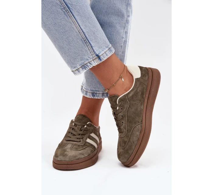 Dámské semišové tenisky na platformě tmavě zelené model 21708088 - EVENTO