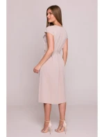 S411 Šaty bez rukávů s volánkovým výstřihem - béžové S411 Šaty bez rukávů s volánkovým výstřihem - béžové