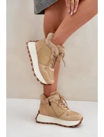 Kožené dámské tenisky trapery s kožíškem na platformě Big Star OO274A330 béžové Kožené dámské tenisky trapery s kožíškem na platformě Big Star OO274A330 béžové
