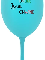 NEJSEM ONLINE JSEM ONWINE - tyrkysová sklenice na víno 350 ml