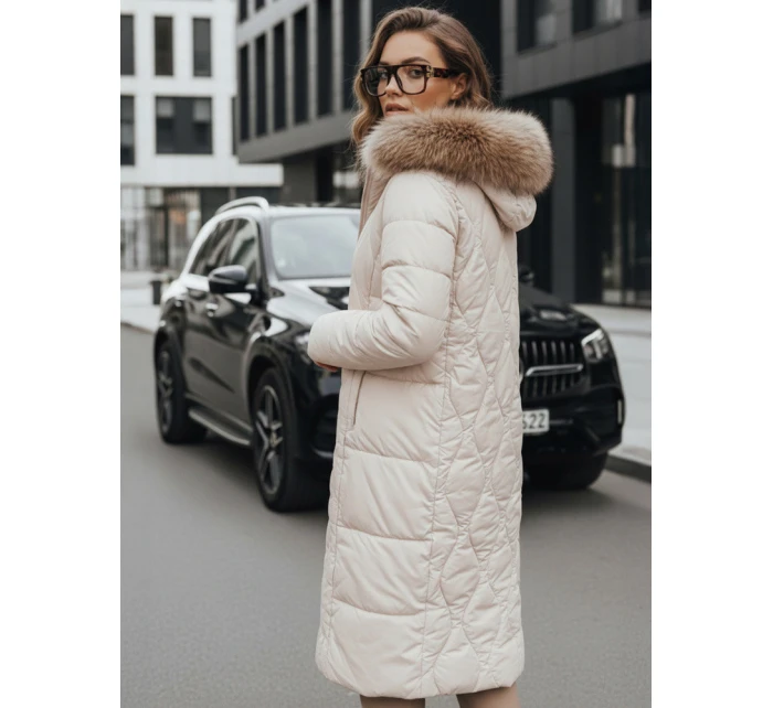 Dámská prošívaná zimní bunda s kožešinou ecru Dstreet model 21994864 - FashionStreet