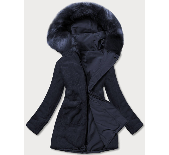 Tmavě modrá teplá dámská oboustranná zimní bunda (W610)