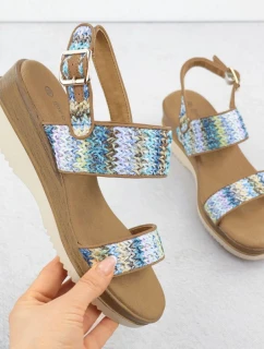 Dámské sandály na podpatku modré pletené Potocki 45302