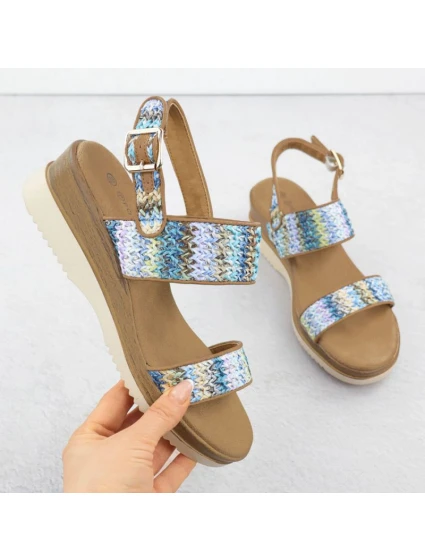 Dámské sandály na podpatku modré pletené Potocki 45302