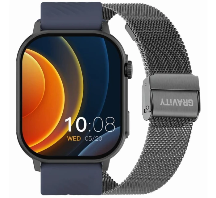 Chytré hodinky Gravity GT15-4 Modrý silikonový řemínek + titanový náramek Chytré hodinky Gravity GT15-4 Modrý silikonový řemínek + titanový náramek