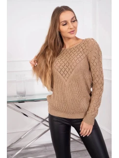 Svetr s ažurovým zdobením camel