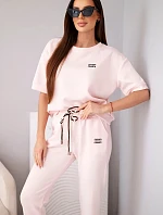 Dámská viskózová souprava s krátkým rukávem a kalhotami s ohrnovaným lemem cukrová růžová