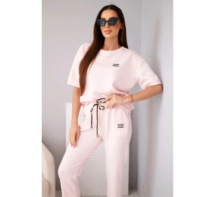Dámská viskózová souprava s krátkým rukávem a kalhotami s lemem růžová model 21998402 - K-Fashion Dámská viskózová souprava s krátkým rukávem a kalhotami s lemem růžová model 21998402 - K-Fashion