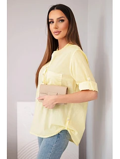 Dámská bavlněná košilová halenka s krátkým rukávem a kapsou žlutá