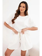 Dámský viskózový komplet máslový s krátkým rukávem a kraťasy s vysokým pasem ecru Dámský viskózový komplet máslový s krátkým rukávem a kraťasy s vysokým pasem ecru