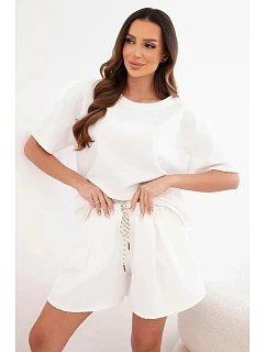 Dámský viskózový komplet máslový s krátkým rukávem a kraťasy s vysokým pasem ecru