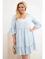 Dámské šaty Plus Size z viskózy s ažurovým zdobením modrá Dámské šaty Plus Size z viskózy s ažurovým zdobením modrá