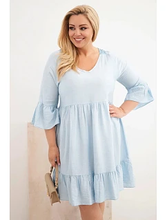 Dámské šaty Plus Size z viskózy s ažurovým zdobením modrá