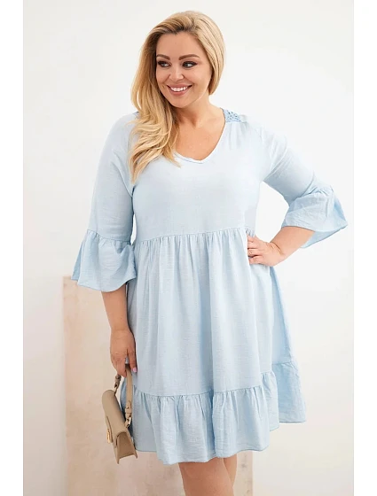 Dámské šaty Plus Size z viskózy s ažurovým zdobením modrá Dámské šaty Plus Size z viskózy s ažurovým zdobením modrá