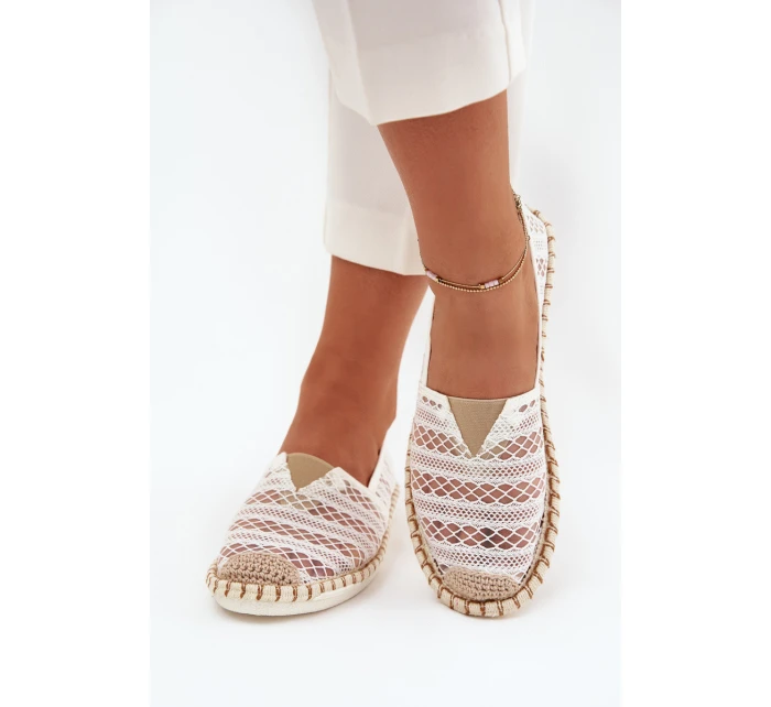Dámské krajkové espadrilky se síťkou – bílé