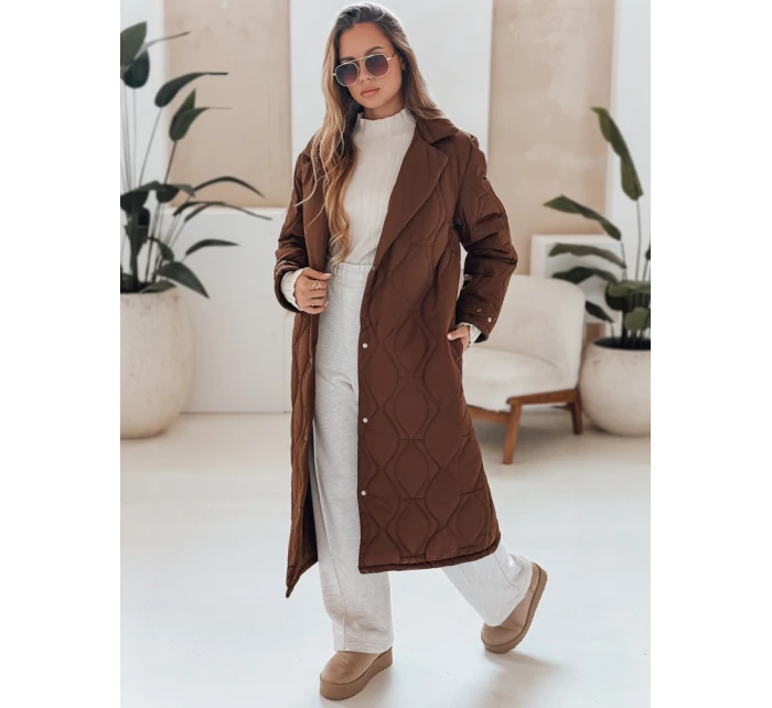 Dámský prošívaný dlouhý kabát TRENDIFY hnědý FashionStreet TY4939