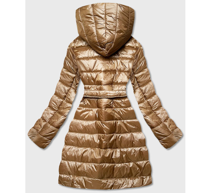 Lehká hnědá dámská zimní bunda se zateplenou kapucí (OMDL-019)