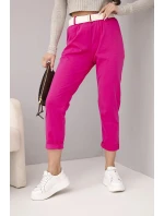 Dámské bavlněné kalhoty s páskem a ohrnutými nohavicemi model 22010182 - K-Fashion