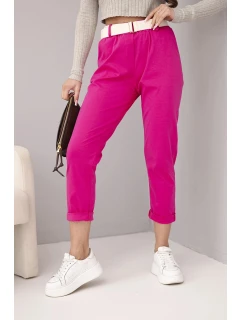 Dámské bavlněné kalhoty s páskem a ohrnutými nohavicemi model 22010182 - K-Fashion