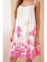 Dámské šaty na ramínka s potiskem fuchsiová