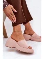 Eko Velurové Pantofle Dámské Na Platformě A Růžové model 21687974 - Boto