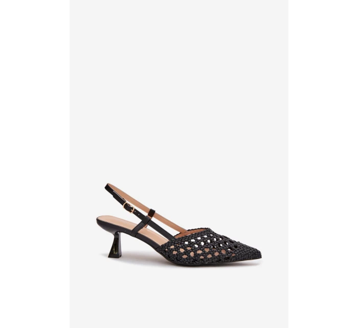 Dámské Plecione Sandály na Podpatku Černé Selinae
