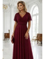 Dlouhé lesklé šaty 635-5 MELANIA vínové - Numoco Dlouhé lesklé šaty 635-5 MELANIA vínové - Numoco