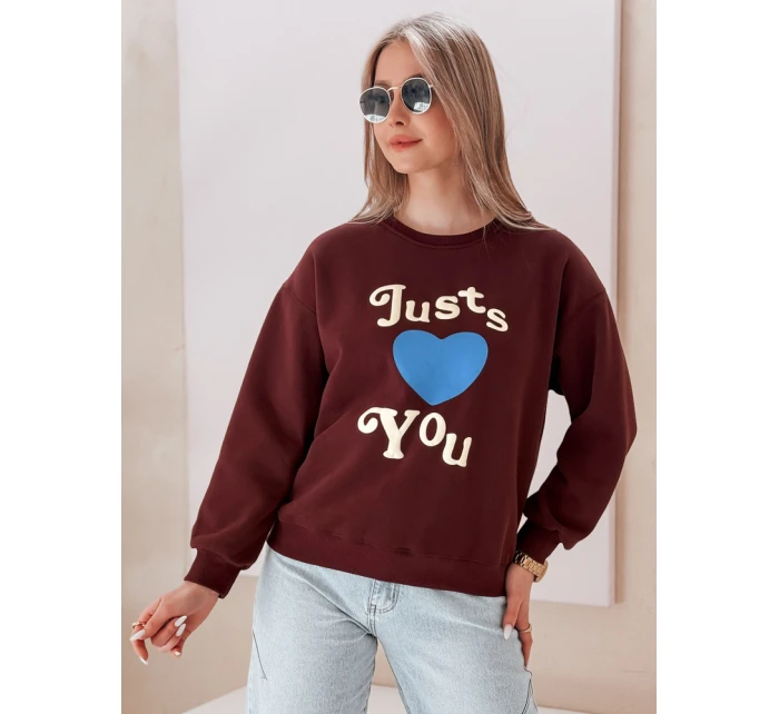 Dámská mikina JUST LOVE YOU s potiskem oversize vínová FashionStreet BY1474
