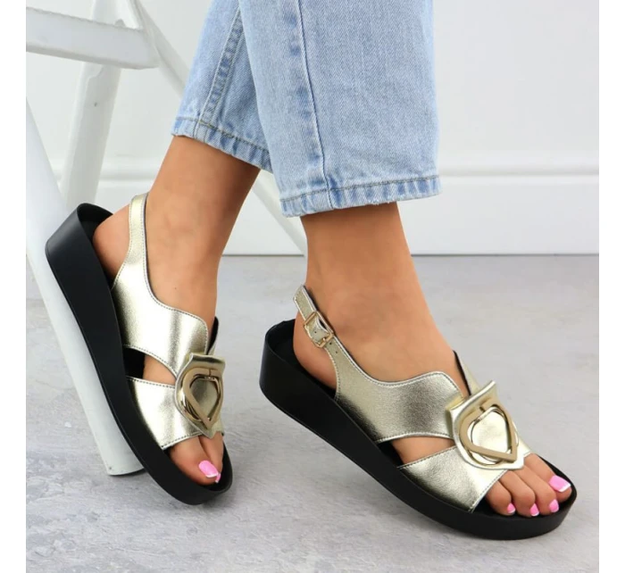 Dámské kožené sandály na platformě zlaté S.Barski KV51-031