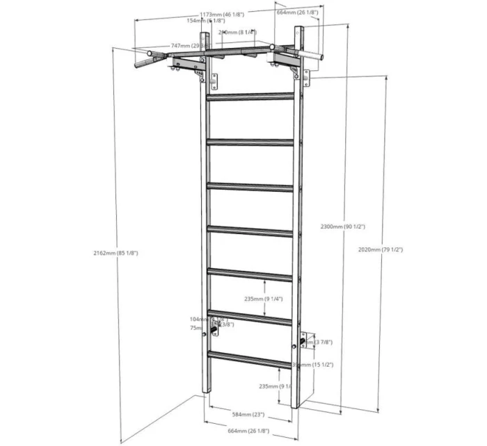 DŘEVĚNÝ KOVOVÝ GYMNASTICKÝ ŽEBŘÍK S HRAZDOU BENCHK 221B