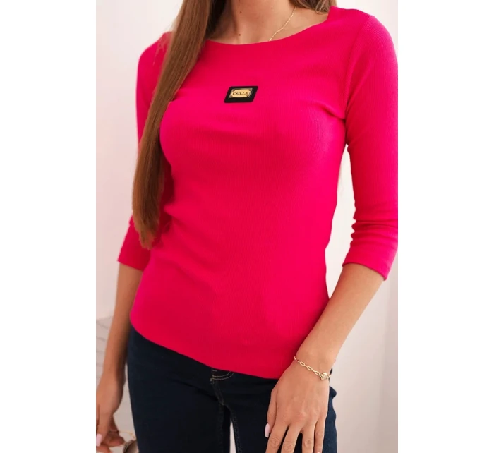 Dámská pruhovaná blůza s 3/4 rukávem a ozdobnou nášivkou malinová