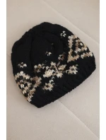 Dámská zimní vlněná čepice s ozdobnými krystalky K399 černá