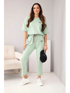 Dámský komplet viskózový máslo s krátkým rukávem a kalhotami s ohrnutým nohavicí tmavě mátový