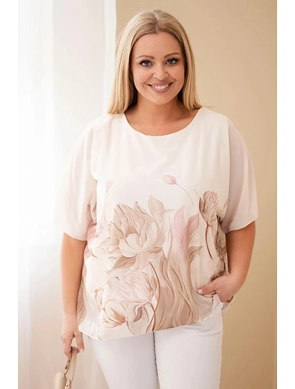 Dámská halenka Plus Size s květinovým potiskem a volným rukávem camelová Dámská halenka Plus Size s květinovým potiskem a volným rukávem camelová