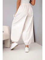 Dámské bavlněné kalhoty s gumou a zavazováním dole béžové Dámské bavlněné kalhoty s gumou a zavazováním dole béžové